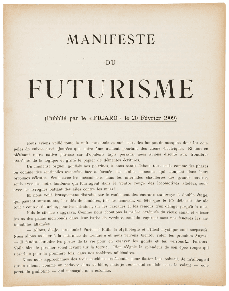 1909 – Futurist Manifesto Published