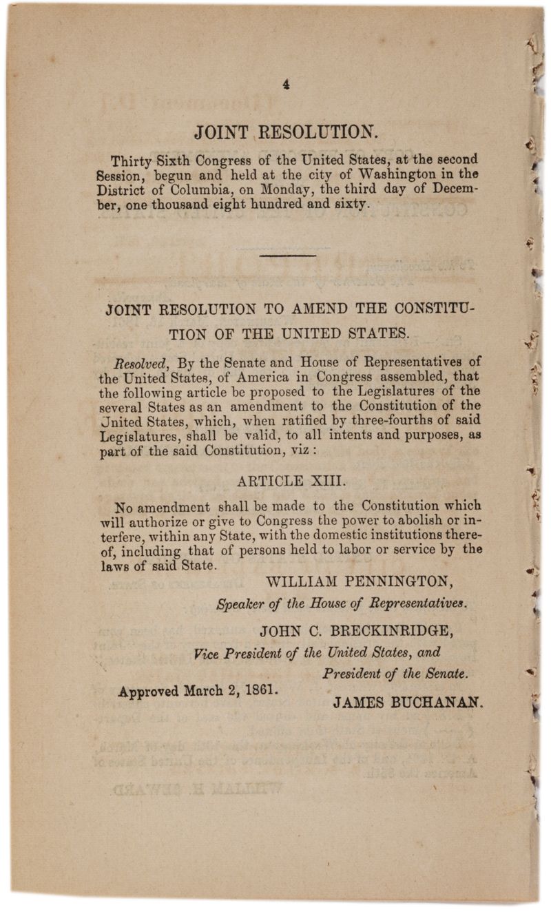 Congress Once Proposed a 13th Amendment That Would Have Kept Slavery (1861)