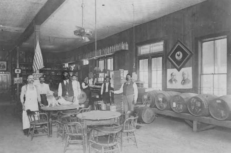 Dogs on Tables in Californian Saloon