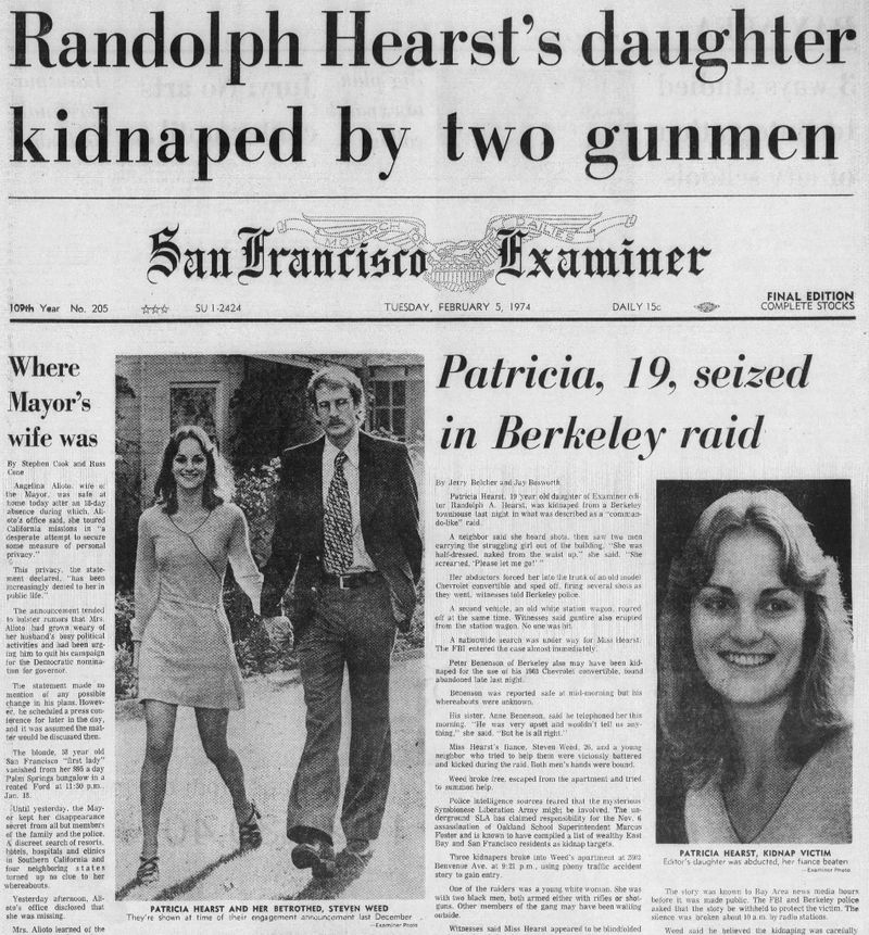 Heiress Patty Hearst Kidnapped by Symbionese Liberation Army