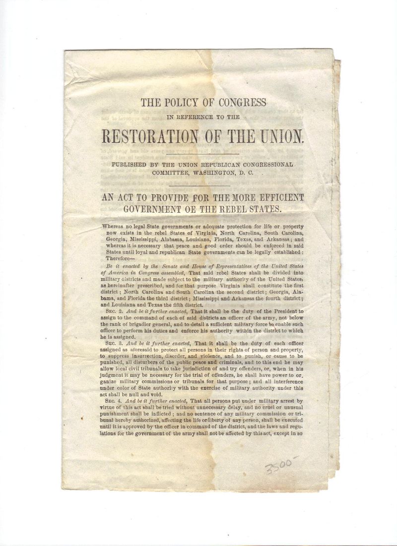 Reconstruction Begins: The First Reconstruction Act