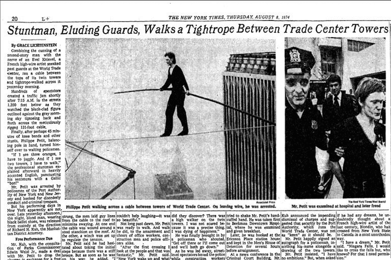 Philippe Petit Performs High-Wire Walk Between Twin Towers