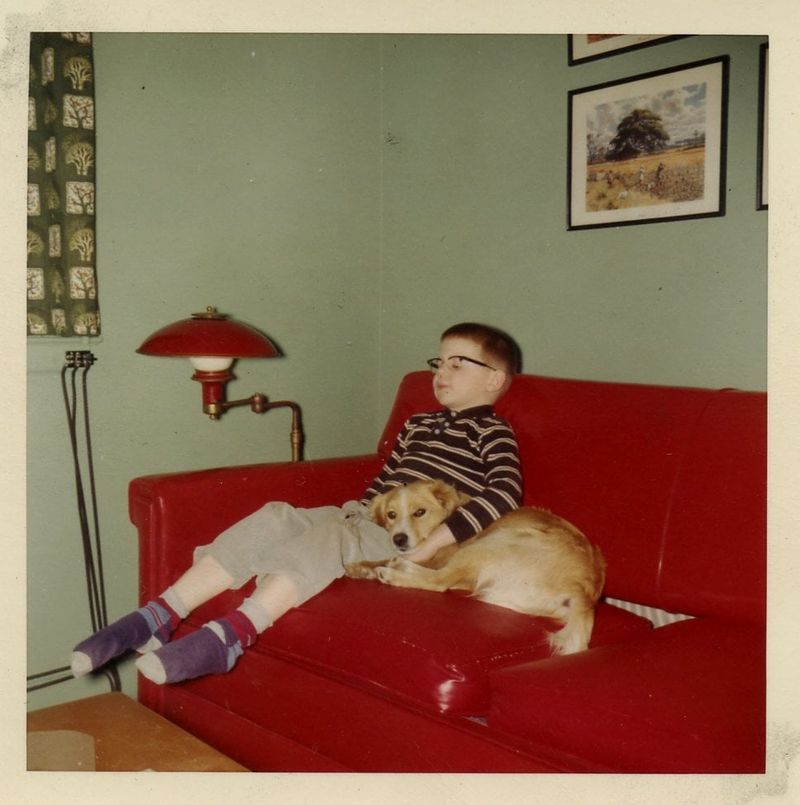 Boy and his dog Rocky watching TV