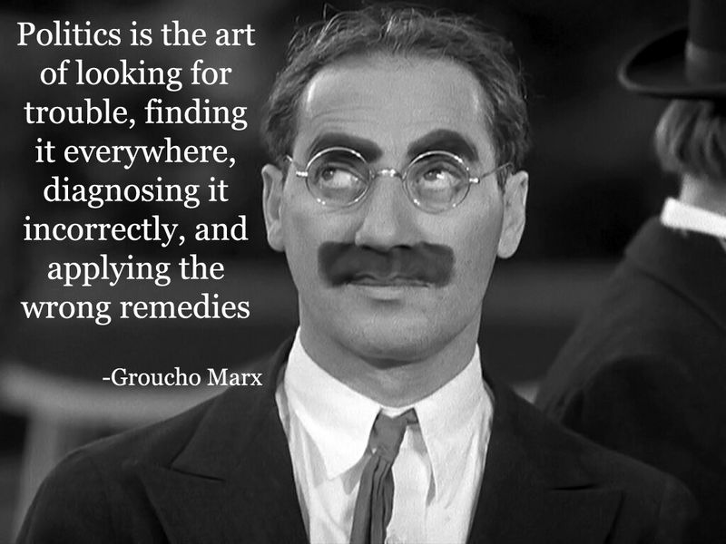 Politics is the art of looking for trouble, finding it everywhere, diagnosing it incorrectly, and applying the wrong remedies.