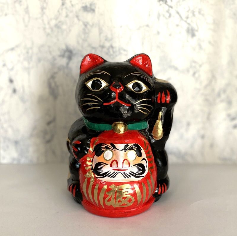 Vintage Japanese Daruma or Maneki-Neko Figurines