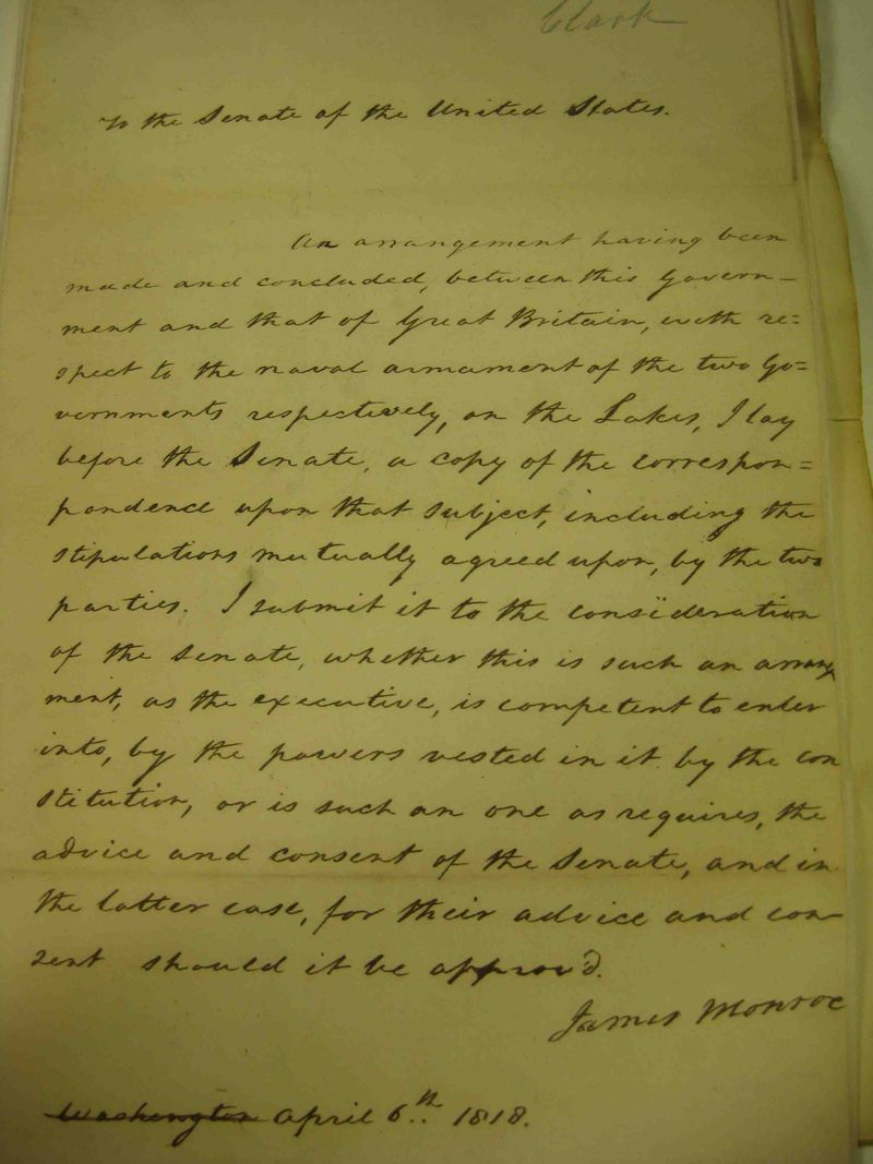 1818 – Ratification of the Rush–Bagot Treaty
