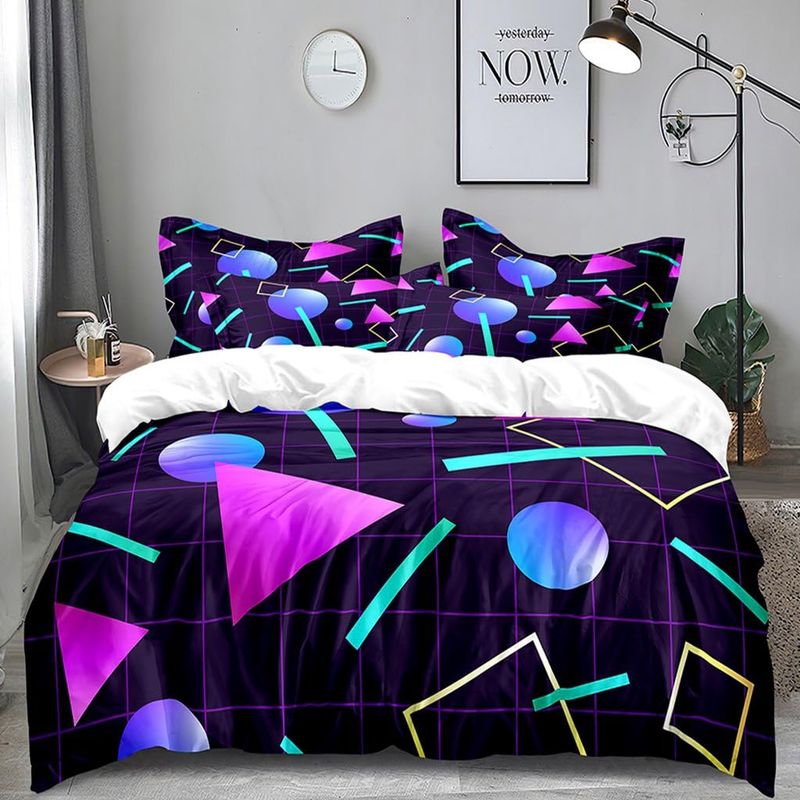 Neon-Geometric Bedding and Pillows
