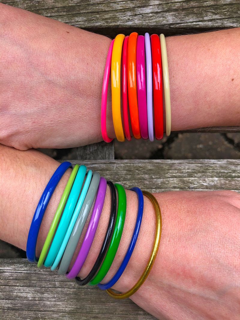 Colorful Jelly Bracelets Stacked Up Arms