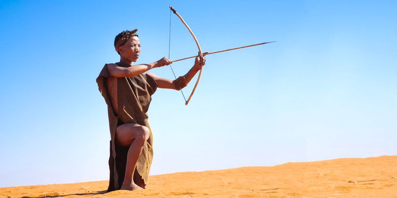 San (Bushmen) Hunters, Kalahari Desert, Botswana 
