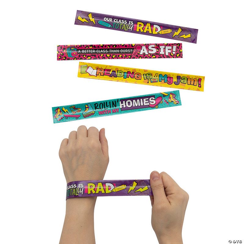 Slap bracelets with school‐themed charms