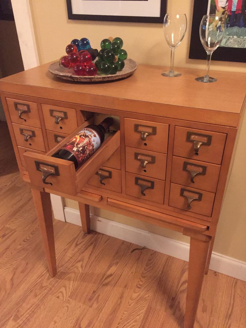The Card Catalog Turned Wine Rack