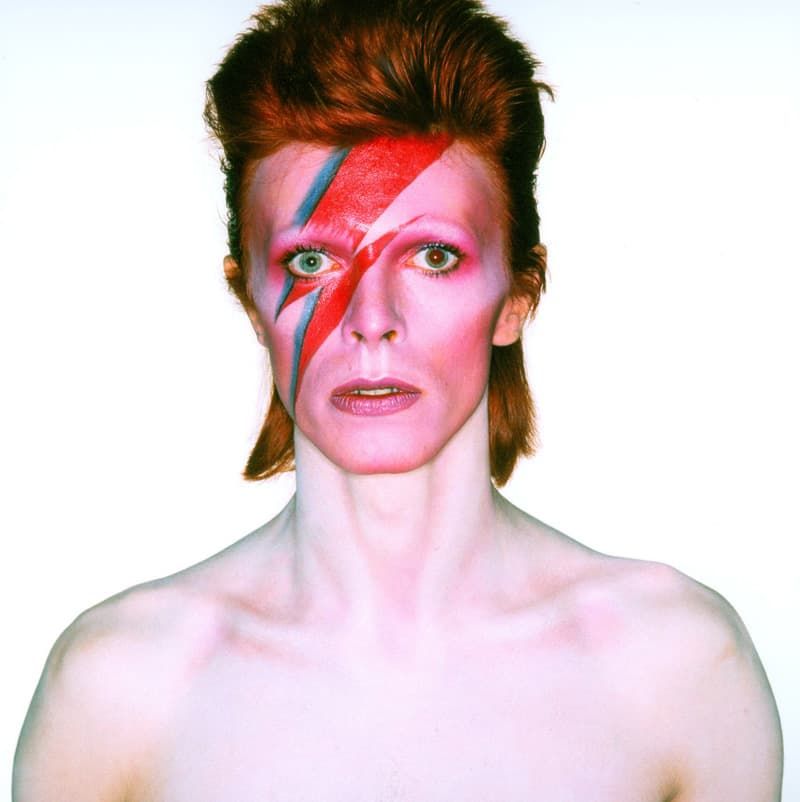 David Bowie – Ziggy Stardust era, flamboyant and otherworldly.