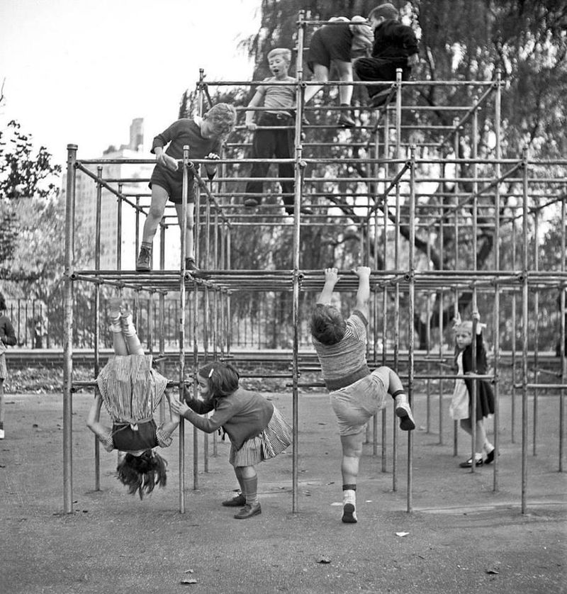 Play on Metal Jungle Gyms Over Concrete