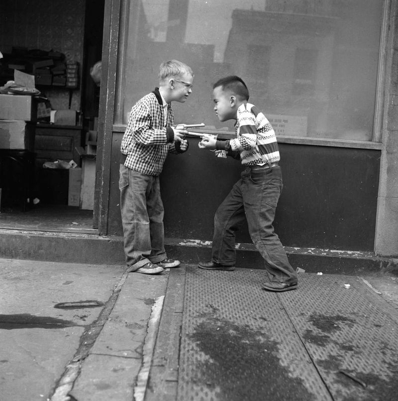 Play with toy guns in school – Cowboys & Indians was a common recess game.