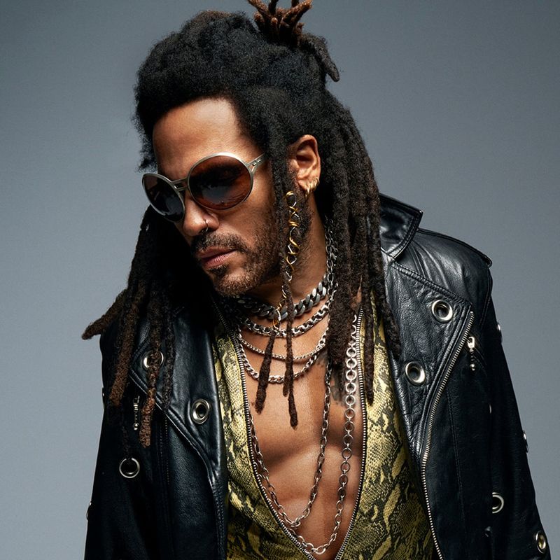 Lenny Kravitz – 90s rockstar vibes with leather and scarves.