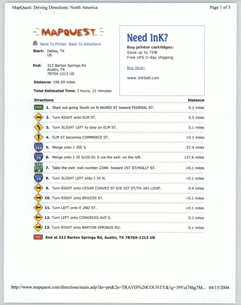 Printing Out Directions
