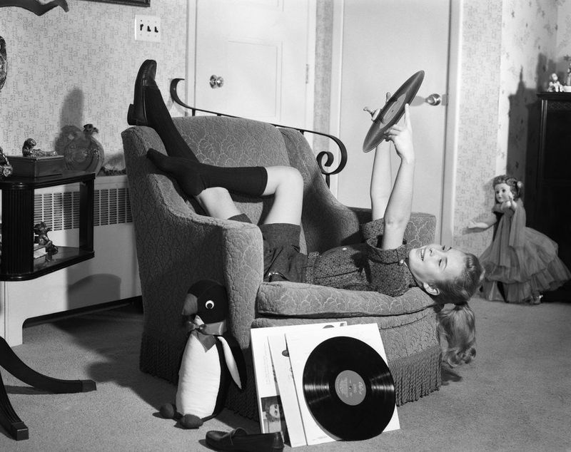 Listening to Vinyl Records with Giant Headphones