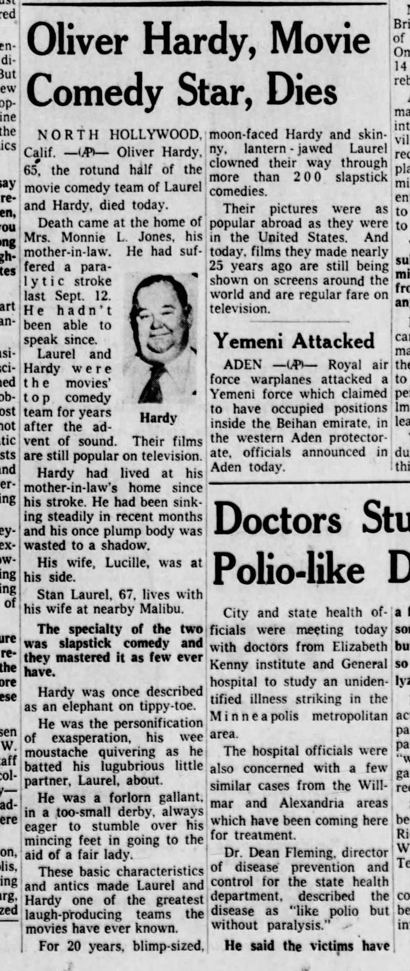 Hardy Passed Away in 1957