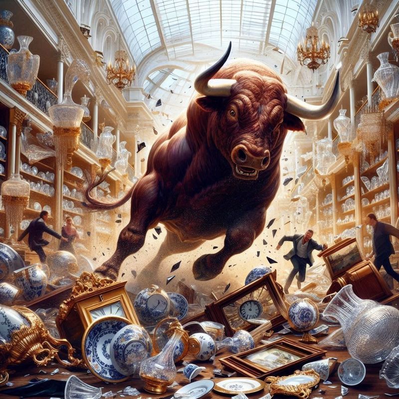 Like a bull in a china shop.