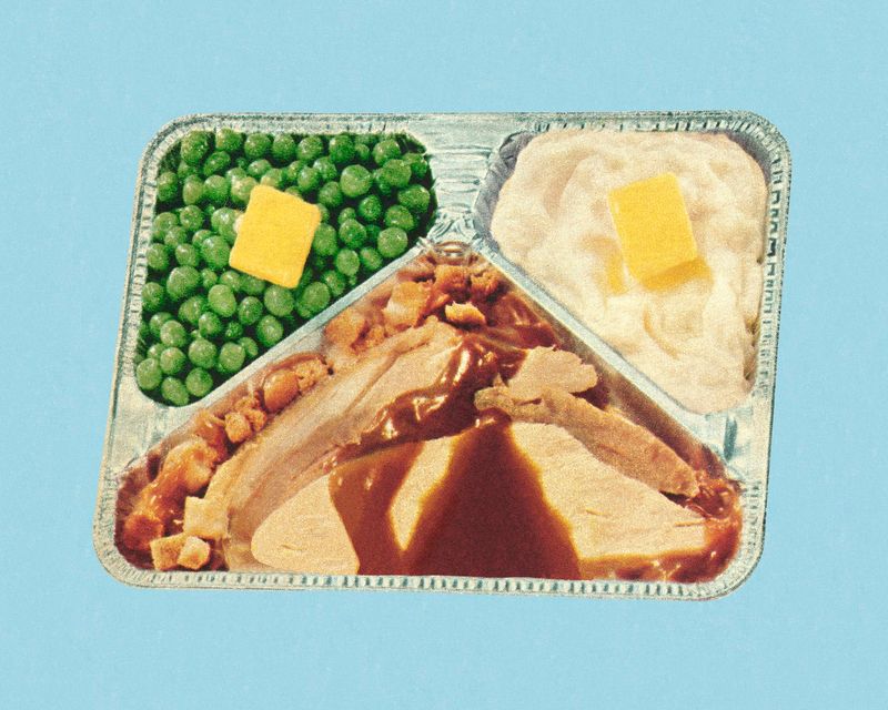 Digging into a Swanson TV Dinner
