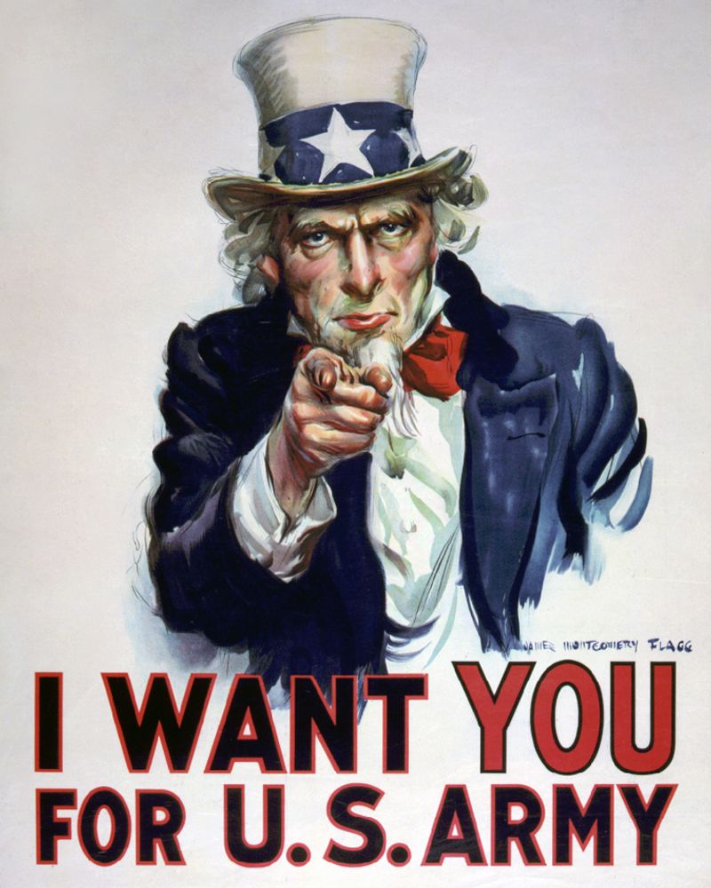 “I Want YOU for U.S. Army” – Uncle Sam (USA, WWI/WWII)