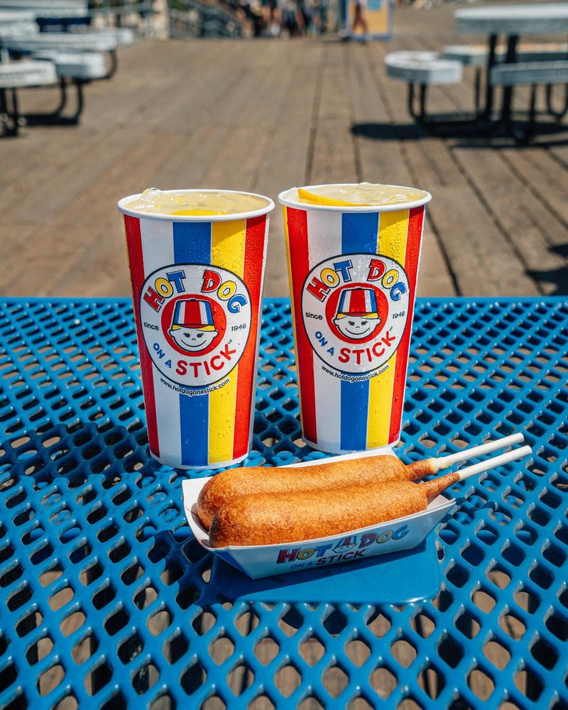 Hot Dog on a Stick with Rainbow Lemonade