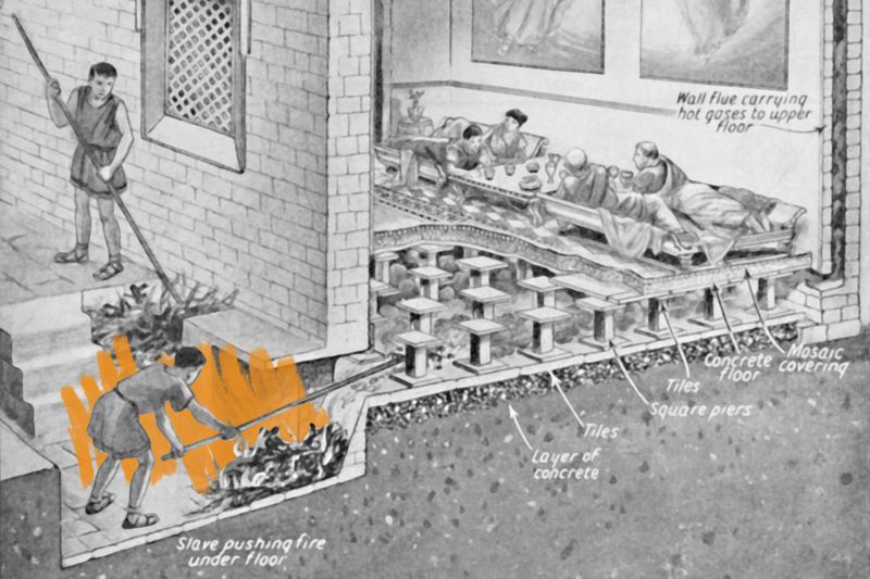 Central Heating (19th Century?) → Roman Hypocausts (200 BC–400 AD)