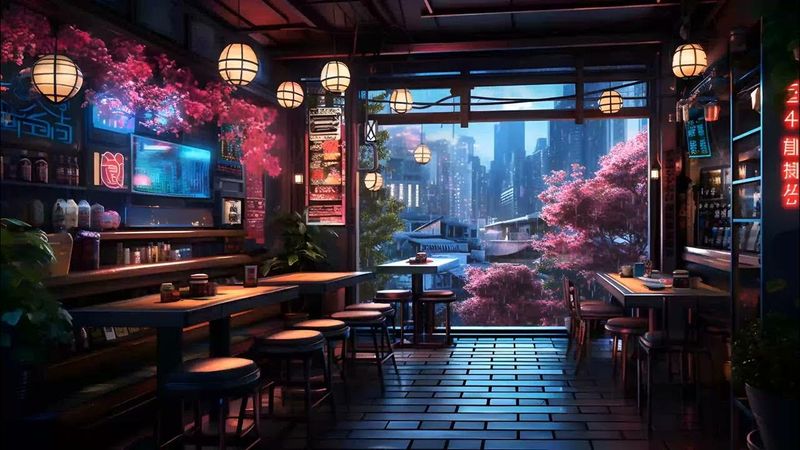 Cyberpunk Cafés (1990s Tokyo)
