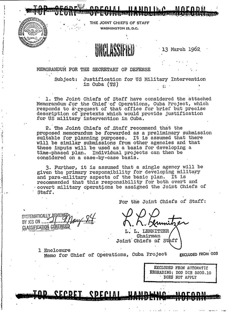 Operation Northwoods (1962, declassified 1997)